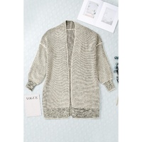 Apricot Plaid Knitted Long Open Front Cardigan - S thumbnail