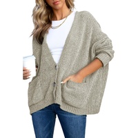 Gray Buttons Front Pocketed Sweater Cardigan - 2XL thumbnail
