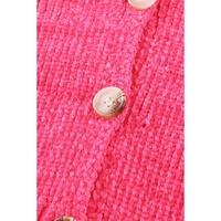 Rose Buttons Front Pocketed Sweater Cardigan - L thumbnail