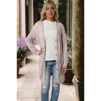 Azura Exchange Khaki Hollow-out Openwork Knit Cardigan - L thumbnail