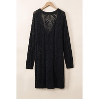 Azura Exchange Black Hollow-out Openwork Knit Cardigan - L thumbnail
