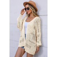 Apricot Casual Hollowed Knit Dolman Sleeve Cardigan - XL thumbnail