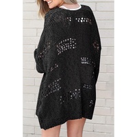 Black Casual Hollowed Knit Dolman Sleeve Cardigan - M thumbnail