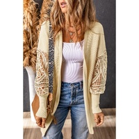 Apricot Crochet Lace Sleeve Ribbed Knit Cardigan - M thumbnail