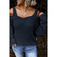 Dark Blue Dew Shoulder Juliette Knitted Sweater - L thumbnail