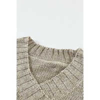 Gray V neck Drop Shoulder Knitted Sweater - S thumbnail