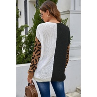 Azura Exchange Leopard Print Contrast Color V Neck Sweater - L thumbnail
