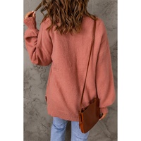 Solid Color Puffy Sleeve Pocketed Sweater - L thumbnail