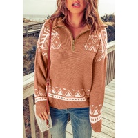 Azura Exchange Pink Geometry Knit Quarter Zip Sweater - XL thumbnail