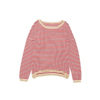 Fiery Red Contrast Trimmed Striped Drop Shoulder Sweater - S thumbnail