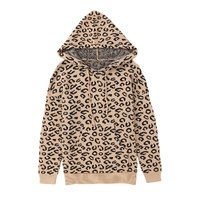 Khaki Leopard Knitted Drawstring Hooded Sweater - L thumbnail