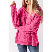 Rose Loose Popcorn Textured Hooded Sweater - S thumbnail