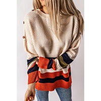 White Buttoned Shoulder Drop Shoulder Striped Sweater - M thumbnail