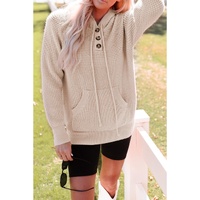Azura Exchange Apricot Waffle Knit Buttons Hooded Sweater with Pocket - XL thumbnail