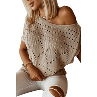 Azura Exchange Pointelle Knit Short Dolman Sleeve Sweater Top - L thumbnail