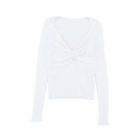 White Cable Crossed V Neck Sweater - M thumbnail