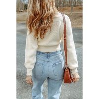 Azura Exchange Beige Ribbed Long Sleeve Surplice Crop Sweater - XL thumbnail