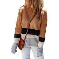 Azura Exchange Brown Color Block Striped Ribbed Knit Sweater - L thumbnail