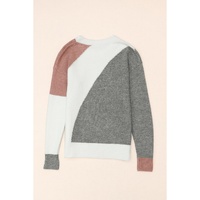 Gray Colorblock Ribbed Trim Round Neck Sweater - XL thumbnail