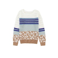 Multicolor Leopard Striped Mix Pattern Knit Crochet Sweater - L thumbnail