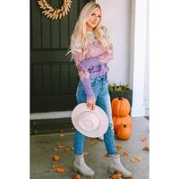 Pink Color Block Hollow Knitted Loose Sweater - L thumbnail