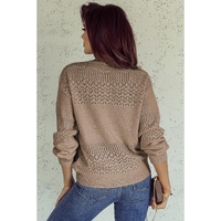 Camel Eyelet Pattern Detail V Neck Drop Shoulder Sweater - 2XL thumbnail