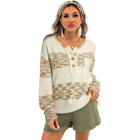 Multicolor Space Dye Henley Knit Sweater - L thumbnail
