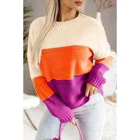 Azura Exchange Multicolor Color Block Drop Shoulder Round Neck Knit Sweater - L thumbnail
