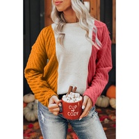 Multicolor Colorblock Textured Drop Shoulder Sweater - L thumbnail