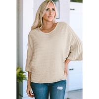 Apricot Exposed Seam Ribbed Knit Dolman Sweater - M thumbnail