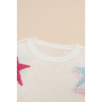 White Colorful Star Pattern Loose Sweater - M thumbnail