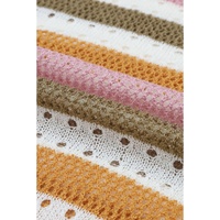 Multicolor Striped Hollowed Knitted Loose Sweater - M thumbnail