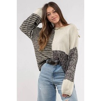Black Neutral Colorblock Tie Back Sweater - L thumbnail