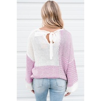 Bonbon Neutral Colorblock Tie Back Sweater - L thumbnail