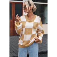 Khaki Checkered Bishop Sleeve Sweater - M thumbnail
