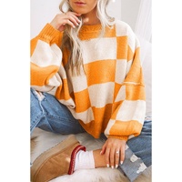 Orange Checkered Bishop Sleeve Sweater - L thumbnail
