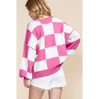 Rose Checkered Bishop Sleeve Sweater - M thumbnail
