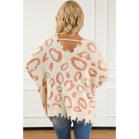 Leopard Animal Print Distressed Trim Fuzzy Sweater - L thumbnail