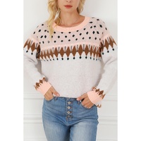 Multicolor Mixed Geometric Detail Raglan Sleeve Sweater - L thumbnail