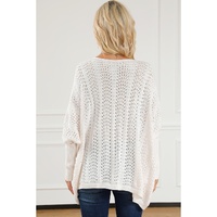Beige Ribbed Hollow Knit Dolman Sleeve Sweater - M thumbnail
