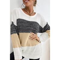 Multicolour Color Block Drop Shoulder Knit Sweater - L thumbnail