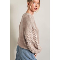 Parchment Cable Knit Sleeve Drop Shoulder Sweater - L thumbnail