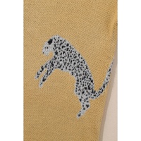 Camel Fuzzy Cheetah Accent Round Neck Sweater - L thumbnail