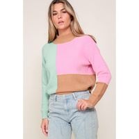 Multicolour Colorblock Mock Neck Ribbed Trim Sweater - L thumbnail