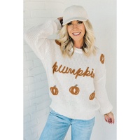 White Pumpkin Yarn Stitch Ribbed Knit Sweater - M thumbnail