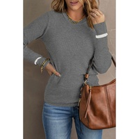 Medium Grey Ribbed Trim Crew Neck Long Sleeve Sweater - L thumbnail