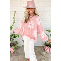 Multicolour Pearl Beaded Floral Drop Shoulder Sweater - L thumbnail