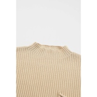 Oatmeal Patch Pocket Ribbed Knit Short Sleeve Sweater - L thumbnail