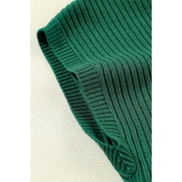 Blackish Green Patch Pocket Ribbed Knit Short Sleeve Sweater - M thumbnail