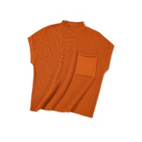 Gold Flame Patch Pocket Ribbed Knit Short Sleeve Sweater - L thumbnail